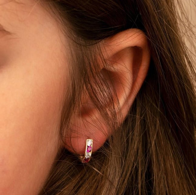 CZ Hoop Huggie Solid Gold Earring