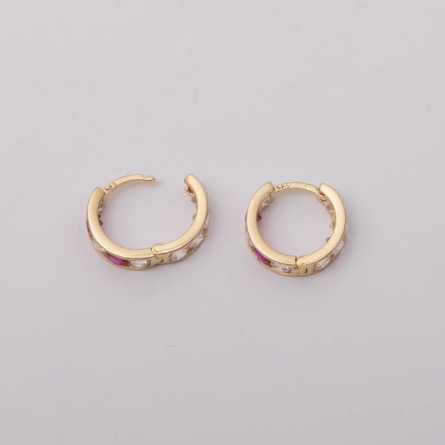 CZ Hoop Huggie Solid Gold Earring