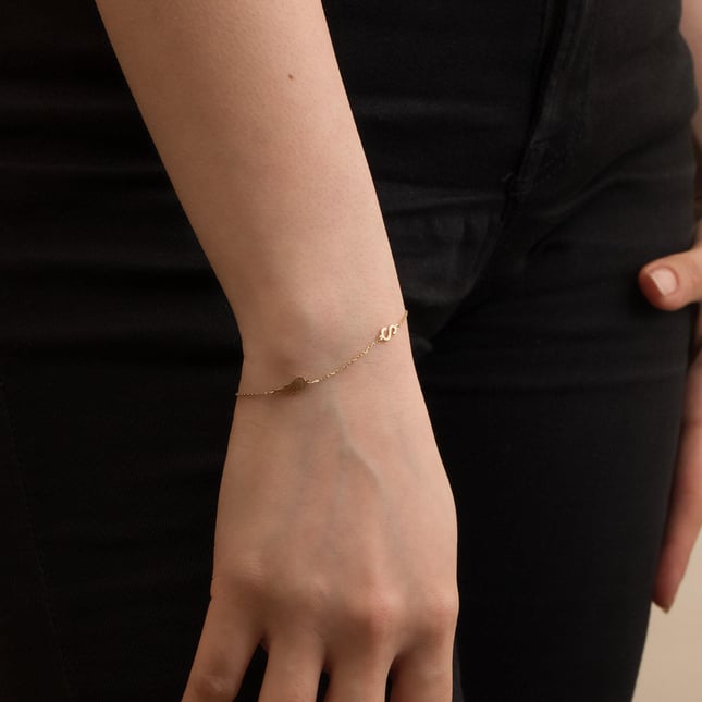 Angel Wing Initial Letter Solid Gold Necklace