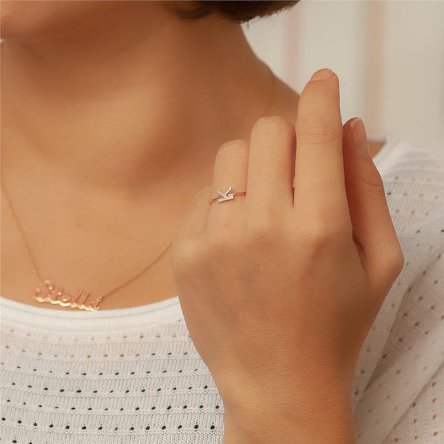 Initial Letter Solid Gold Ring