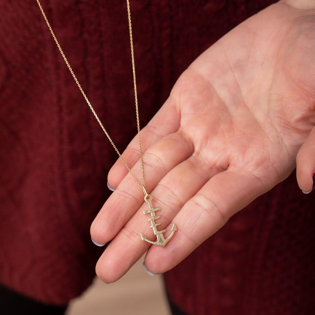 Anchor Initial Letter Solid Gold Necklace