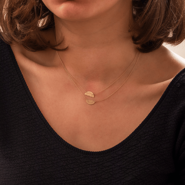 Sun Moon Engraved Solid Gold Necklace