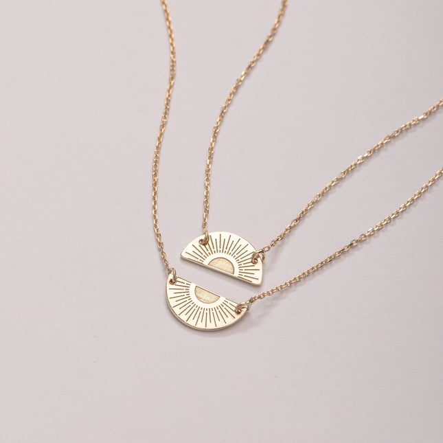 Sun Moon Engraved Solid Gold Necklace