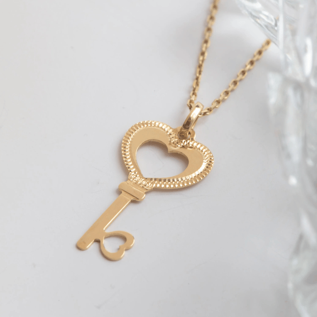 Heart Key Solid Gold Necklace