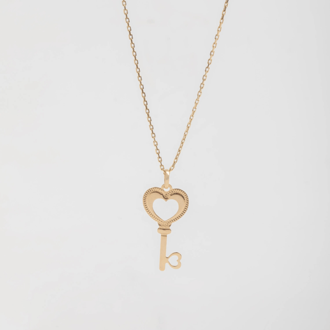 Heart Key Solid Gold Necklace
