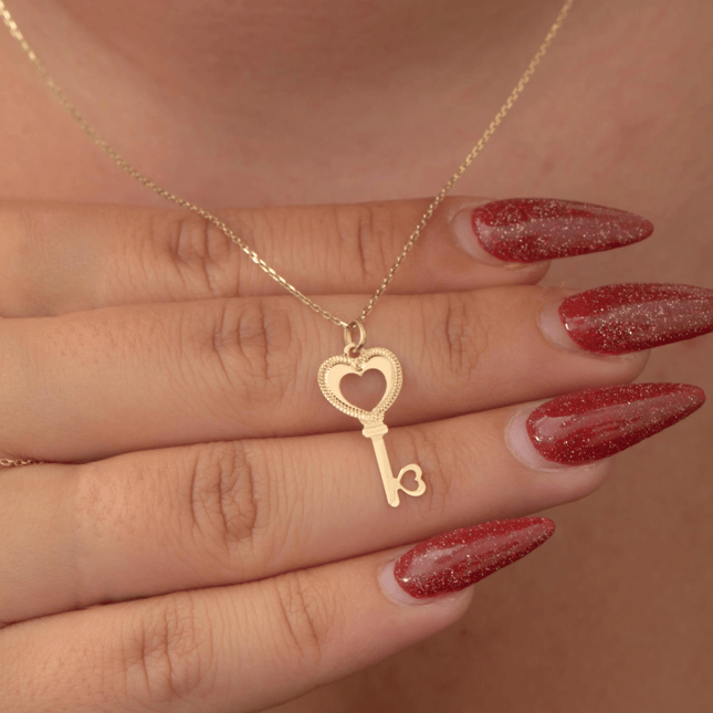 Heart Key Solid Gold Necklace