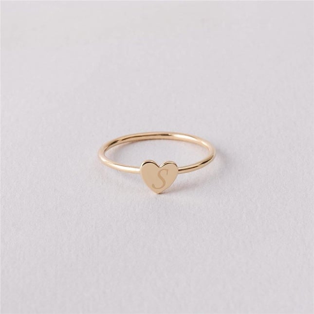 Heart Initial Letter Solid Gold Ring
