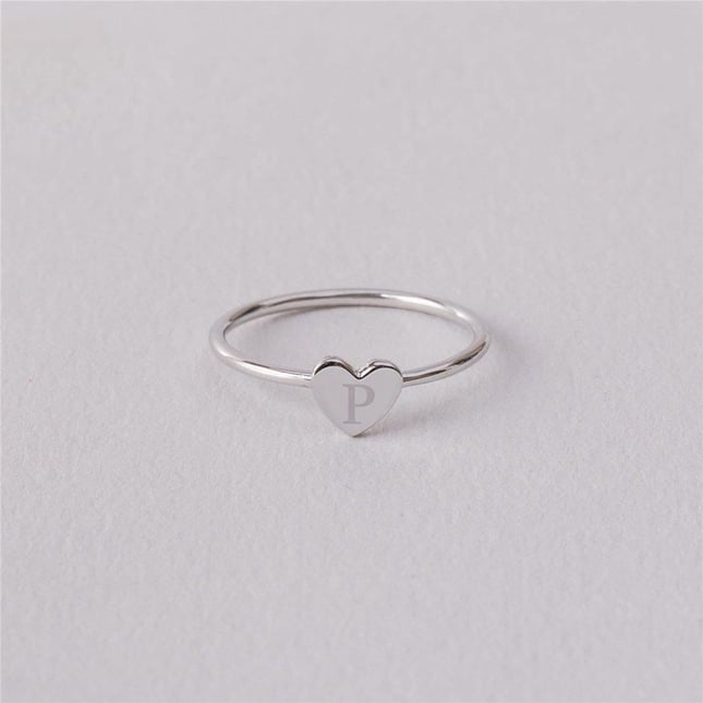 Heart Initial Letter Solid Gold Ring