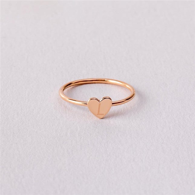 Heart Initial Letter Solid Gold Ring