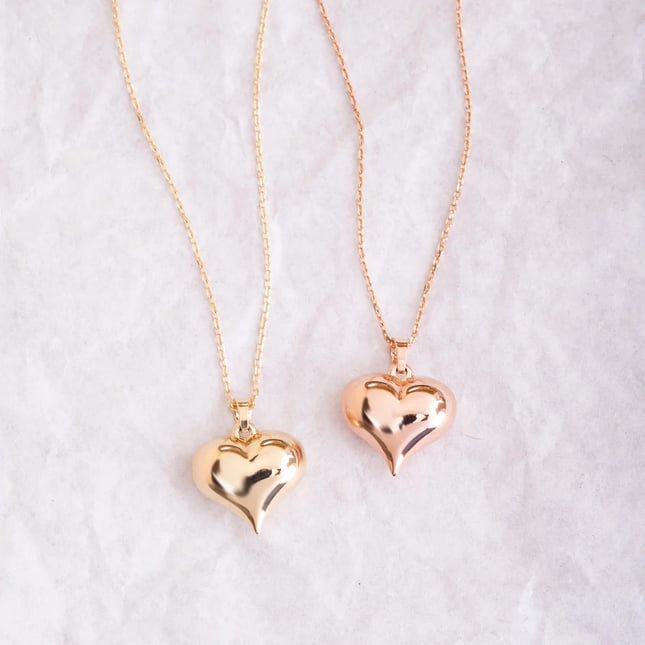 Puffy Heart Solid Gold Necklace