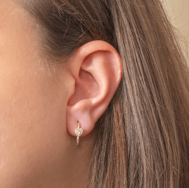 Pear CZ Heart Halo Hoop Huggie Solid Gold Earring