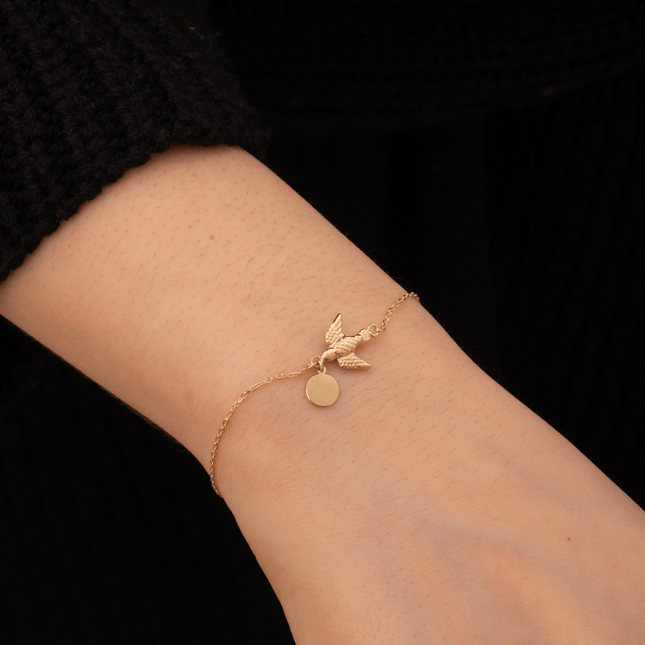 Dove Feather Initial Letter Solid Gold Bracelet