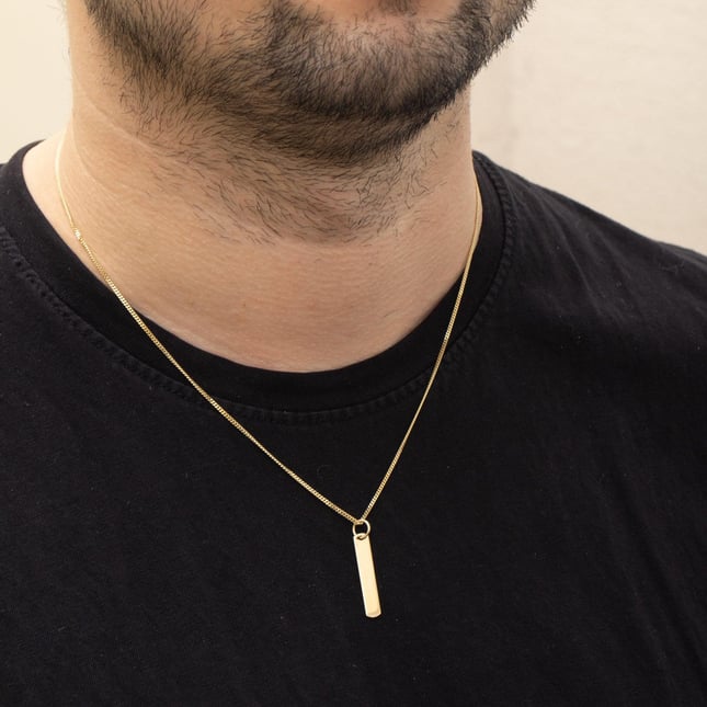 Initial Curb Chain Personalized Vertical Bar Solid Gold Necklace