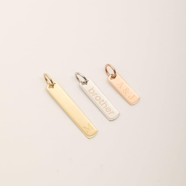 Initial Curb Chain Personalized Vertical Bar Solid Gold Necklace