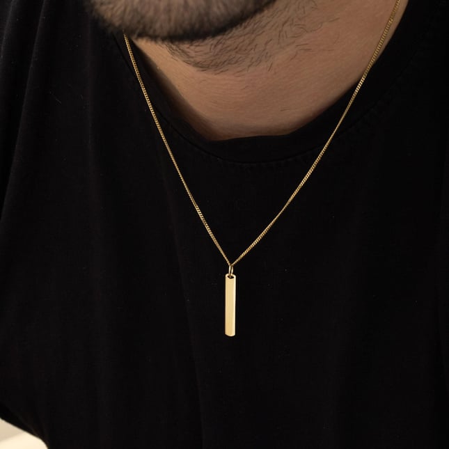 Initial Curb Chain Personalized Vertical Bar Solid Gold Necklace