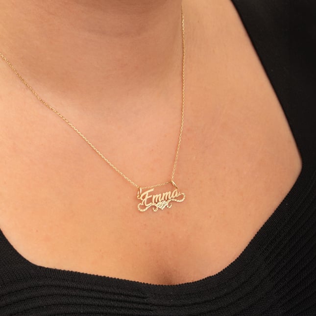 Personalized Diamond Cut Heart Nameplate Solid Gold Pendant