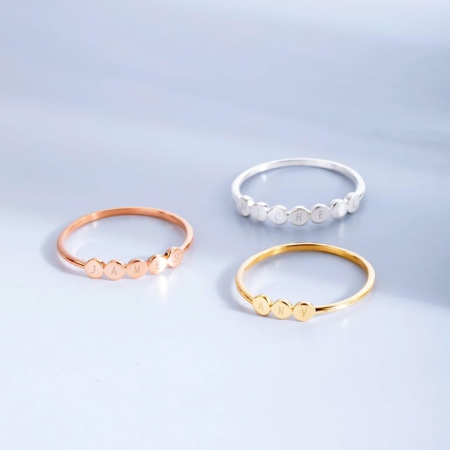 Personalized Initial Name Disc Solid Gold Ring
