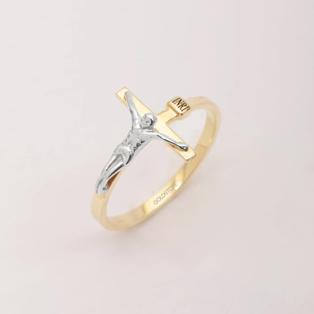 Cross Engraved Solid Gold Ring