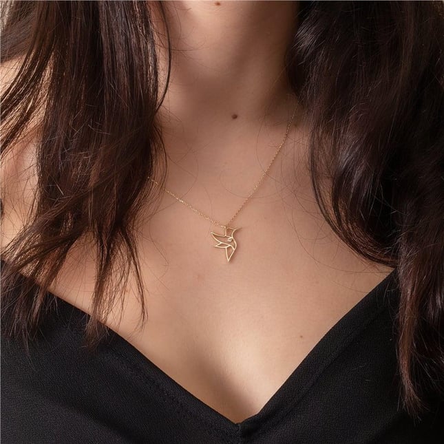 0.01 Karat Pırlanta Sinek Kuşu Altın Kolye