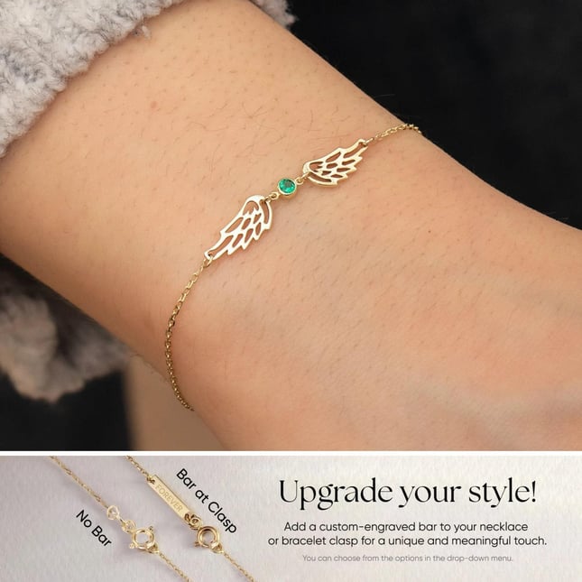 CZ Angel Wing Angel Engraved Solid Gold Bracelet