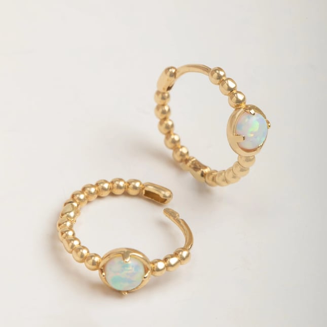 Opal Mistik Işıltı Opal Taşlı Altın Halka Küpe Altın Küpe