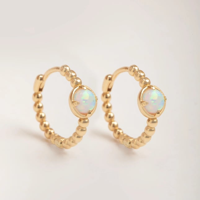 Opal Mistik Işıltı Opal Taşlı Altın Halka Küpe Altın Küpe