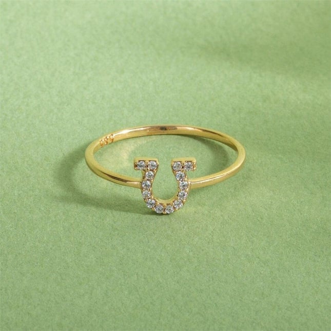 CZ Horse Shoe Solid Gold Ring