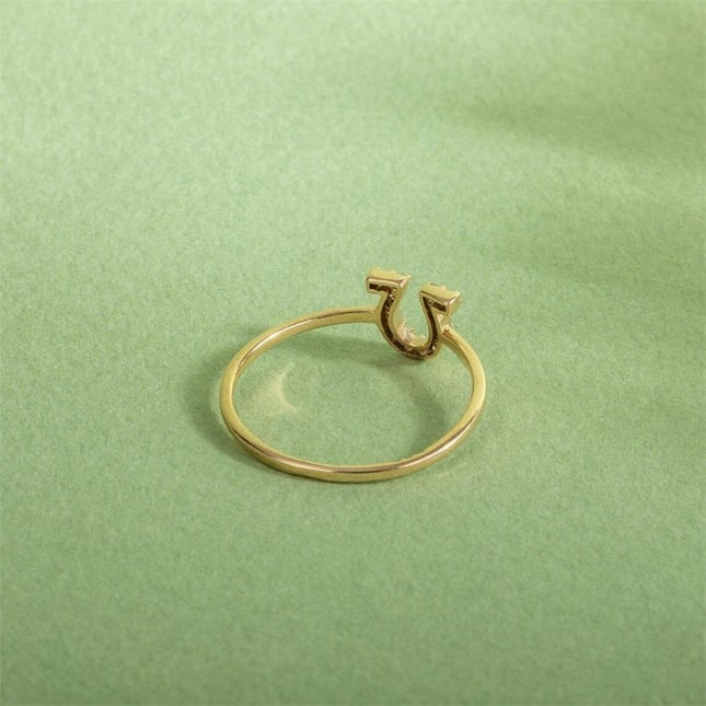 CZ Horse Shoe Solid Gold Ring