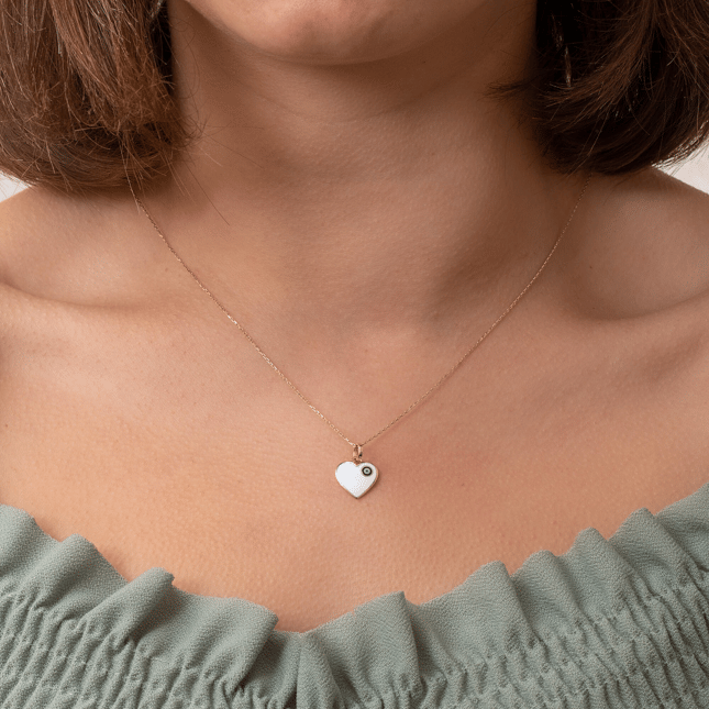 Evil Eye Heart Engraved Solid Gold Necklace
