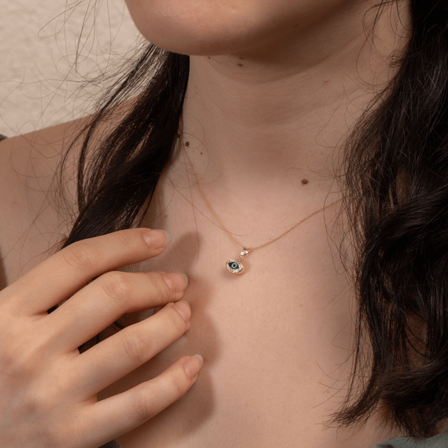 Evil Eye Hamsa Hand of Fatima Heart Key Solid Gold Necklace
