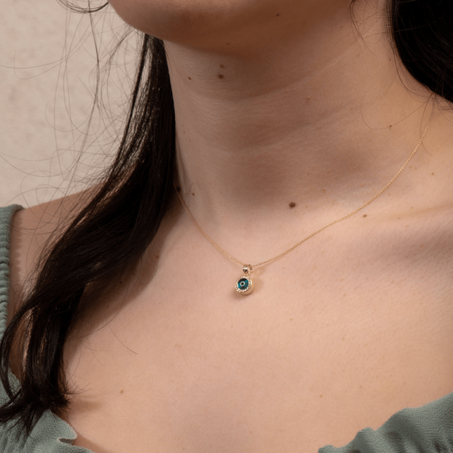 Evil Eye Hamsa Hand of Fatima Heart Key Solid Gold Necklace