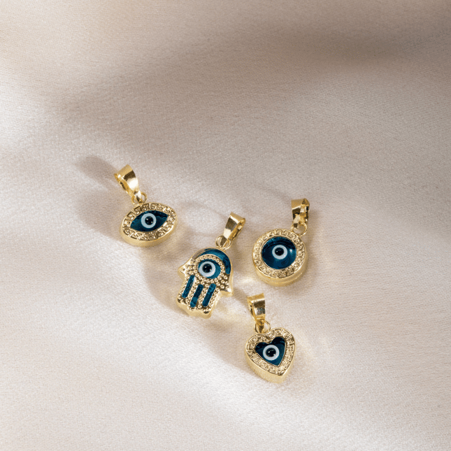 Evil Eye Hamsa Hand of Fatima Heart Key Solid Gold Necklace