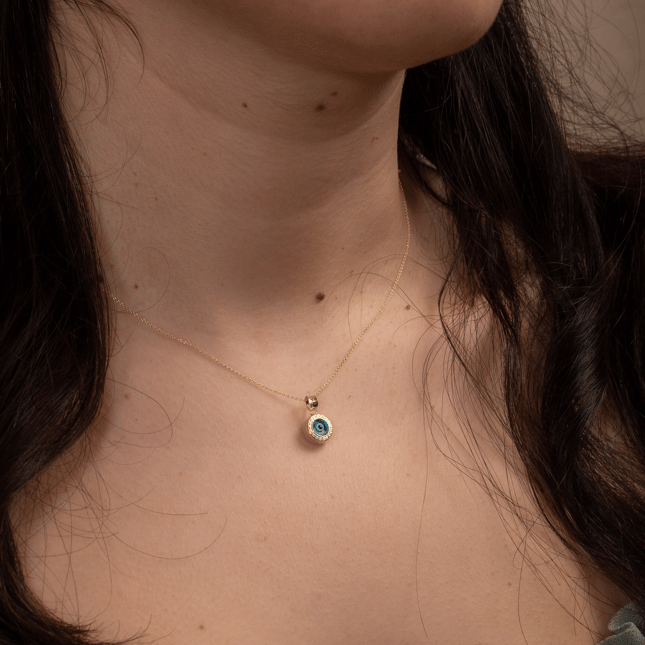 Evil Eye Hamsa Hand of Fatima Heart Key Solid Gold Necklace