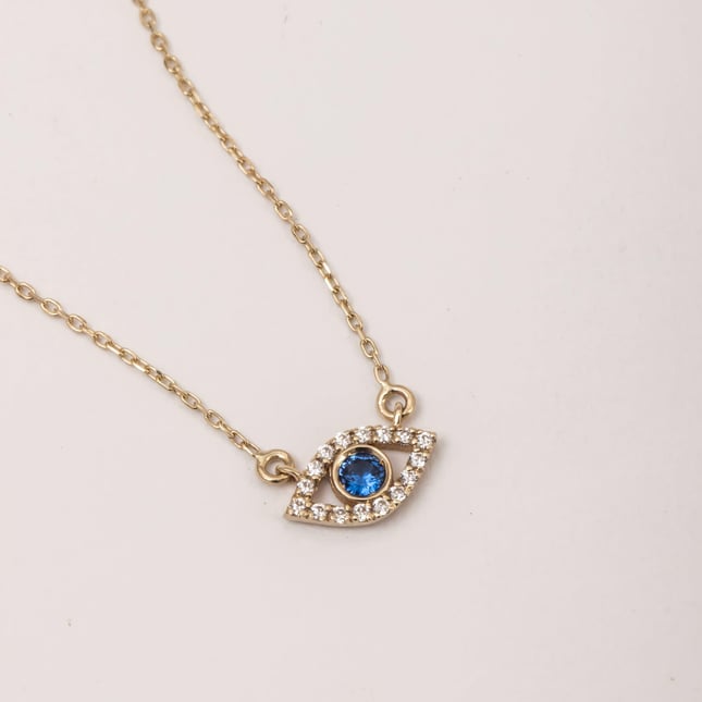 Pear Evil Eye Halo Solid Gold Necklace