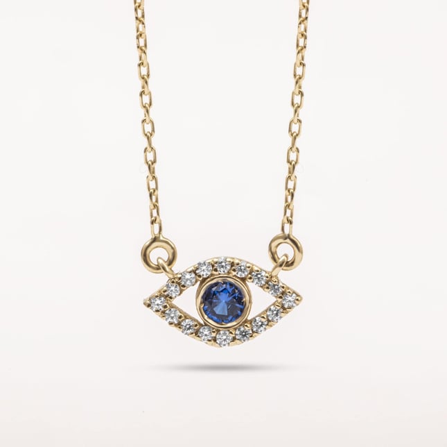 Pear Evil Eye Halo Solid Gold Necklace