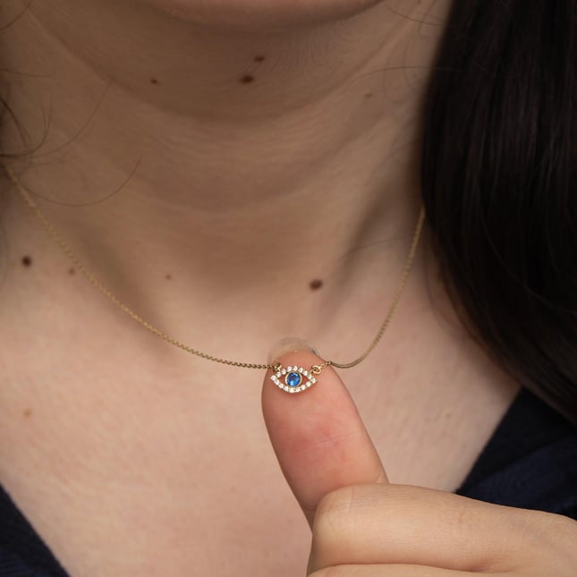 Pear Evil Eye Halo Solid Gold Necklace