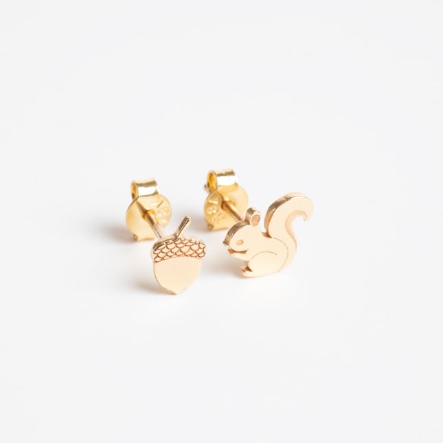 Squirrel Stud Solid Gold Earring