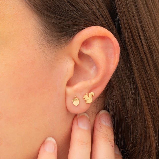 Squirrel Stud Solid Gold Earring