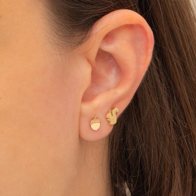 Squirrel Stud Solid Gold Earring