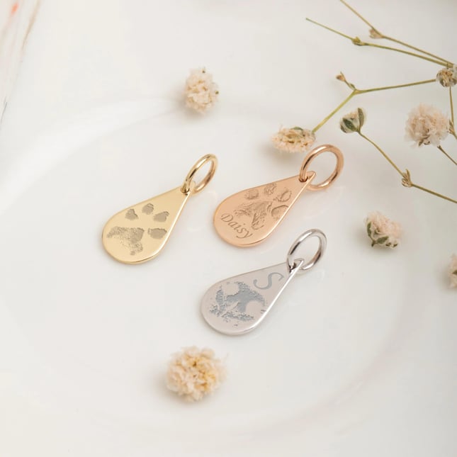 Cremation Paw Initial Solid Gold Necklace