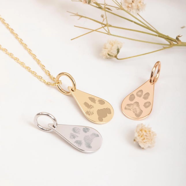 Cremation Paw Initial Solid Gold Necklace