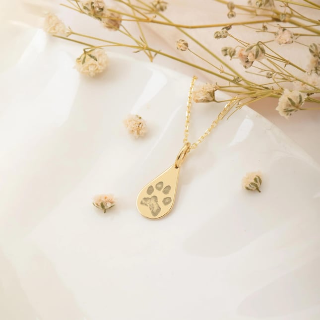 Cremation Paw Initial Solid Gold Necklace