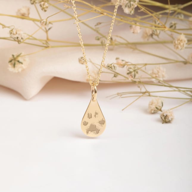 Cremation Paw Initial Solid Gold Necklace