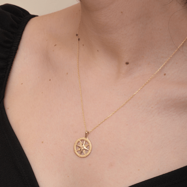 Compass Star Solid Gold Necklace