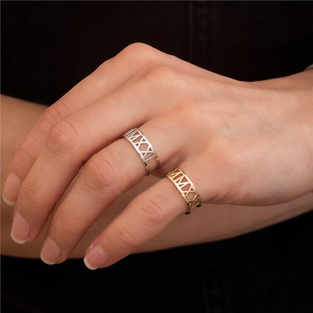 Roman Numeral Custom Date Solid Gold Ring