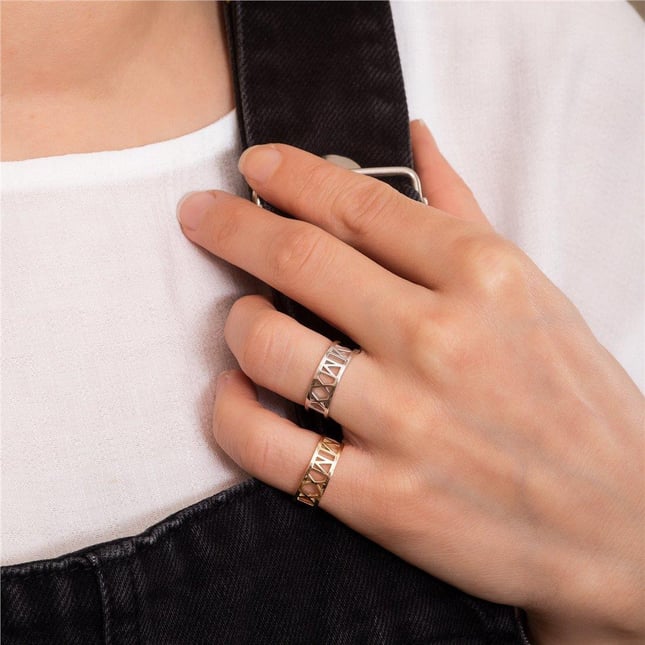 Roman Numeral Custom Date Solid Gold Ring
