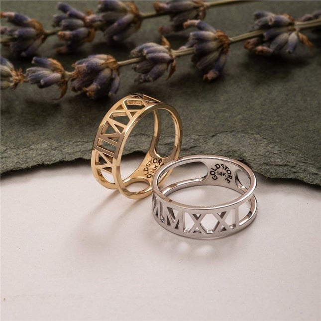 Roman Numeral Custom Date Solid Gold Ring