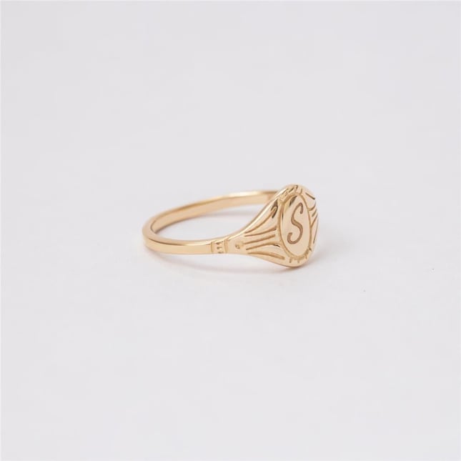 Initial Letter Art Deco Signet Solid Gold Ring