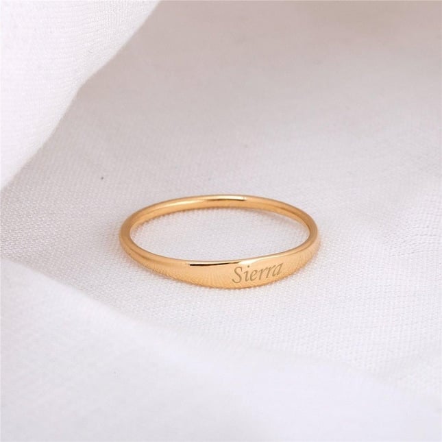 Tapered Custom Name Date Engraved Band Solid Gold Ring