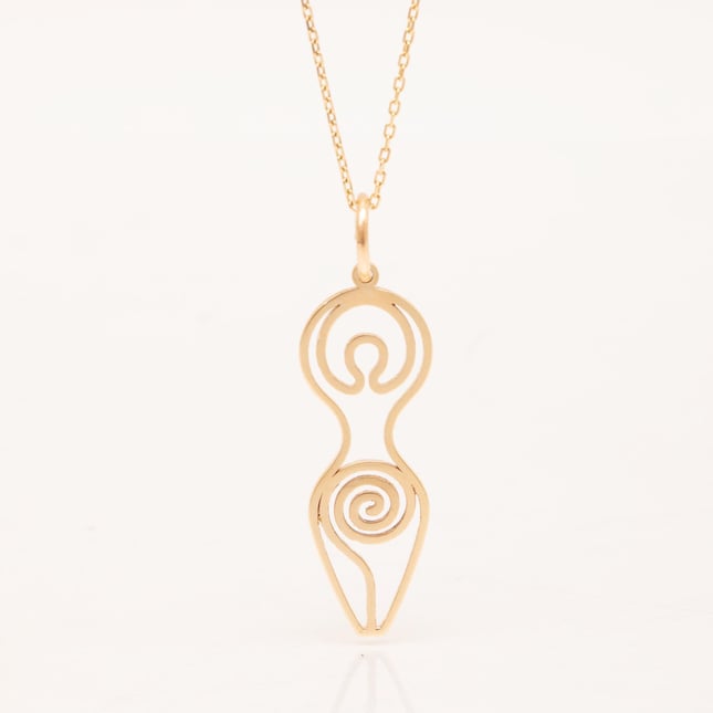 Spiral Goddess Pendant Solid Gold Necklace